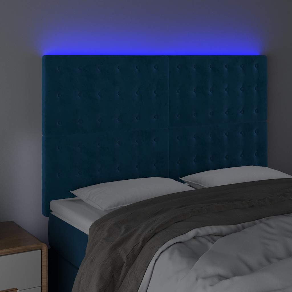 vidaXL Zagłówek do łóżka z LED ciemnoniebieski, 144x5x118/128 cm