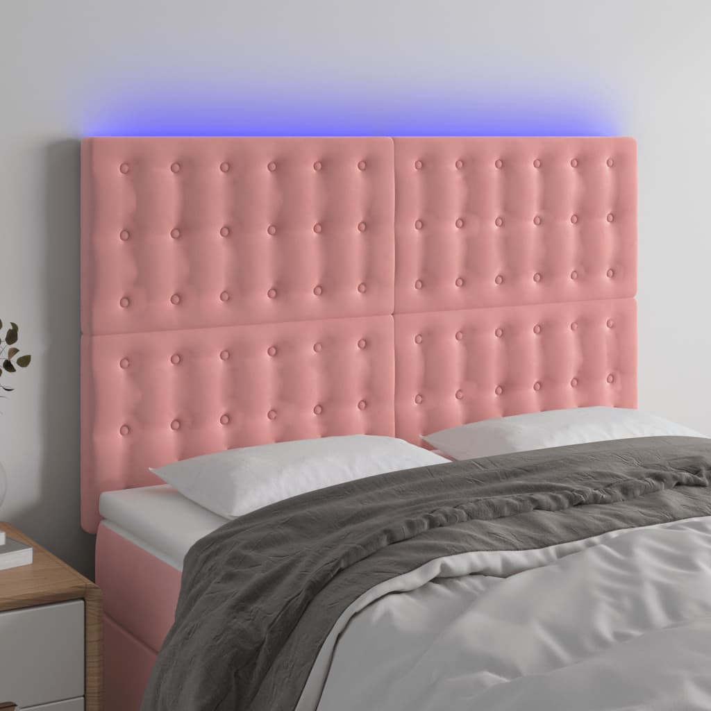 vidaXL Zagłówek do łóżka z LED, różowy, 144x5x118/128 cm, aksamit