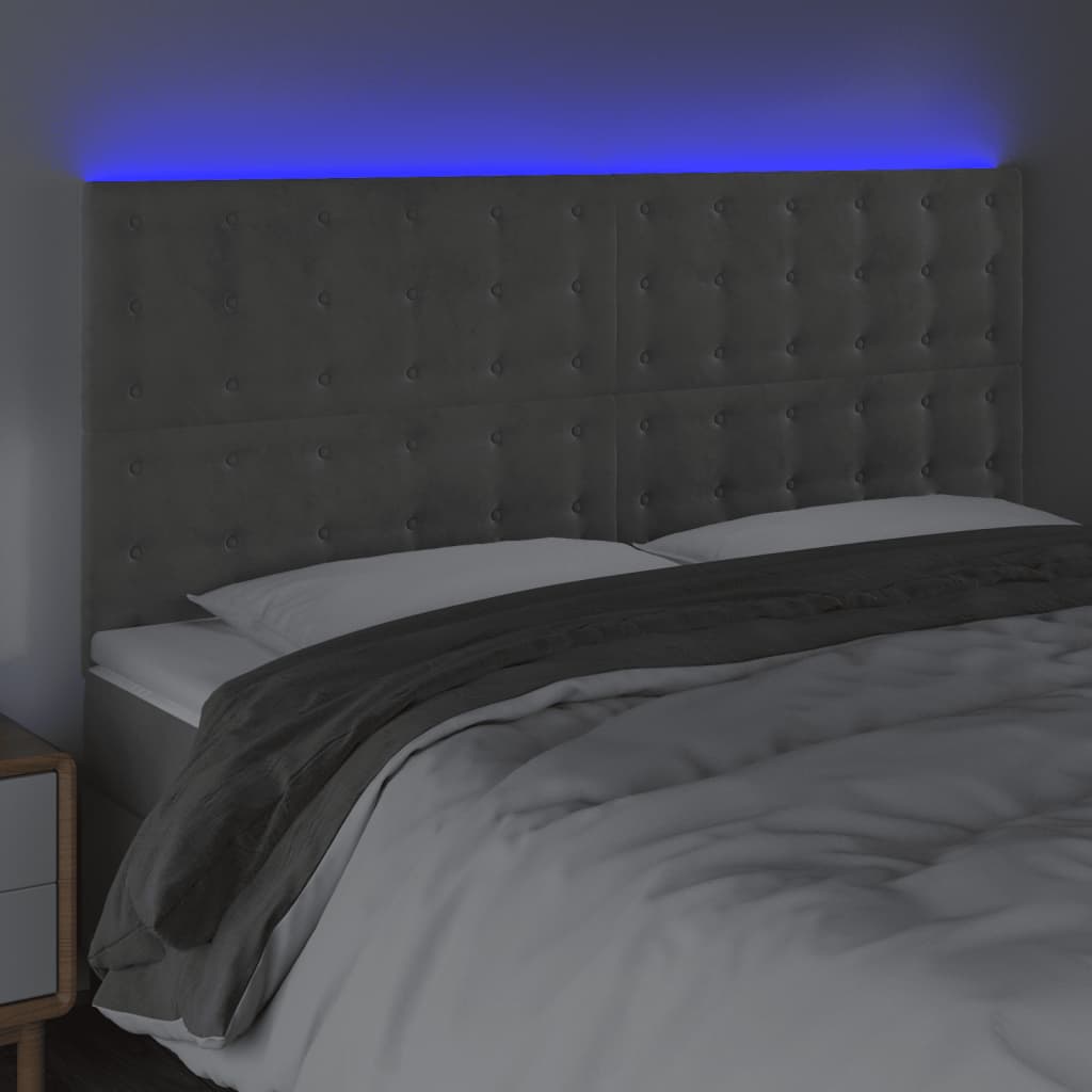 vidaXL Zagłówek do łóżka z LED, jasnoszary, 160x5x118/128 cm, aksamit