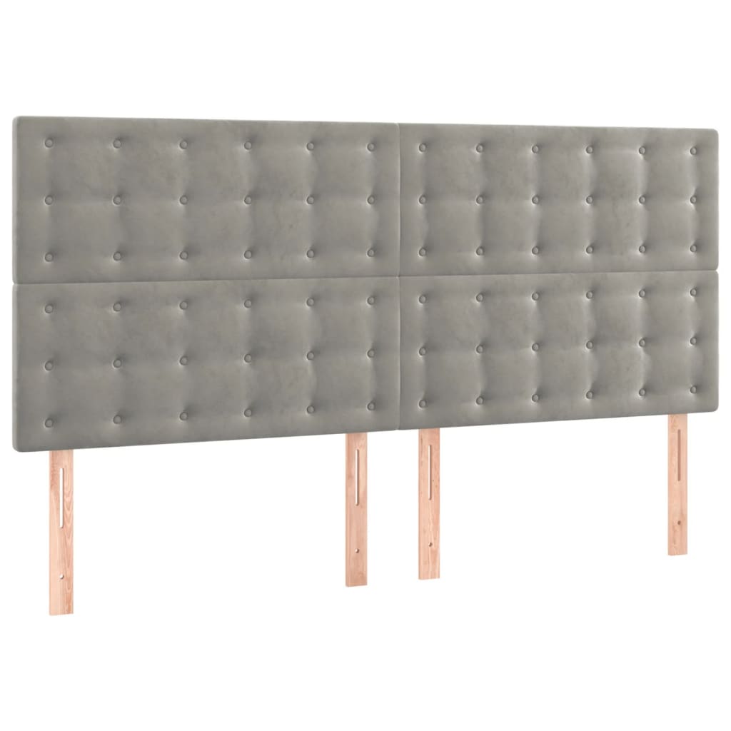 vidaXL Zagłówek do łóżka z LED, jasnoszary, 160x5x118/128 cm, aksamit
