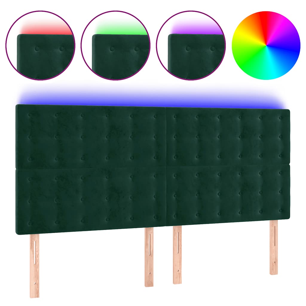 vidaXL Zagłówek do łóżka z LED, ciemnozielony, 160x5x118/128 cm