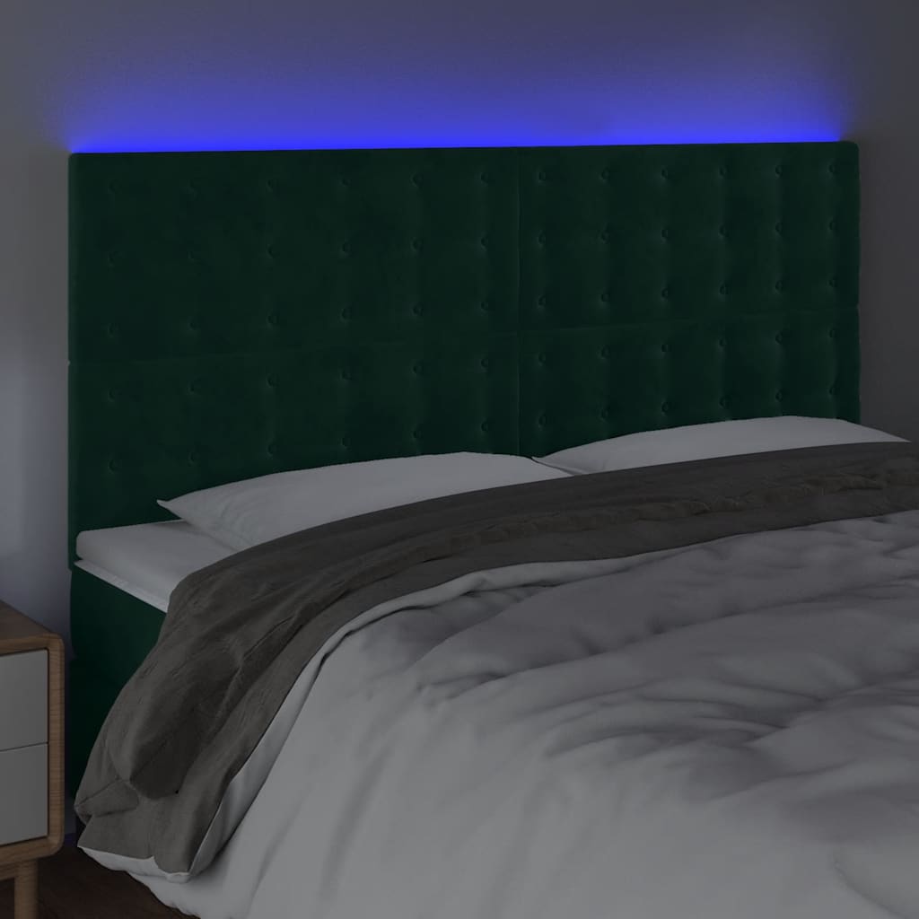 vidaXL Zagłówek do łóżka z LED, ciemnozielony, 160x5x118/128 cm