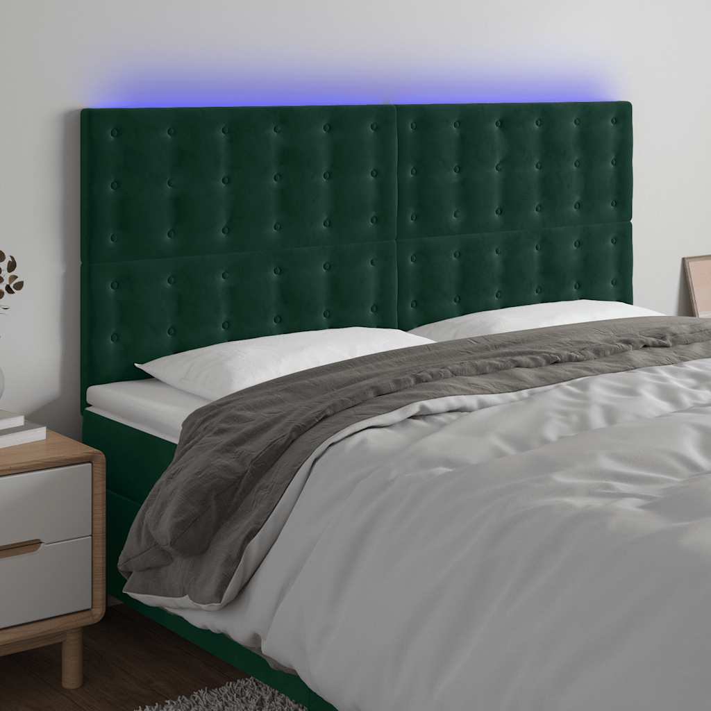 vidaXL Zagłówek do łóżka z LED, ciemnozielony, 160x5x118/128 cm