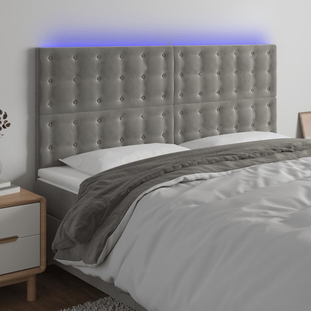 vidaXL Zagłówek do łóżka z LED, jasnoszary, 180x5x118/128 cm, aksamit