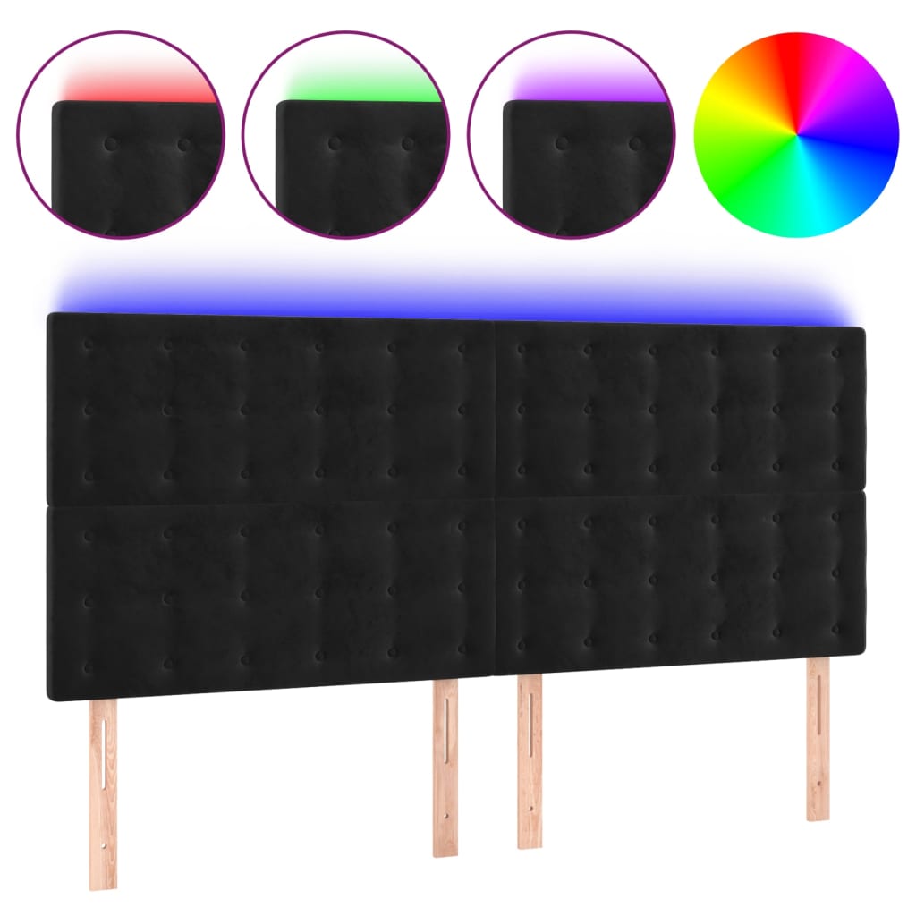 vidaXL Zagłówek do łóżka z LED, czarny, 180x5x118/128 cm, aksamit