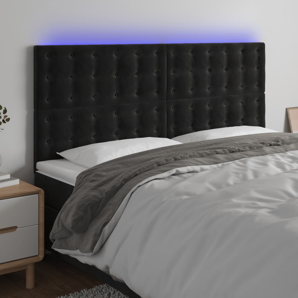 vidaXL Zagłówek do łóżka z LED, czarny, 180x5x118/128 cm, aksamit