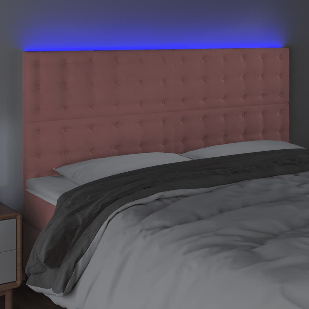 vidaXL Zagłówek do łóżka z LED, różowy, 180x5x118/128 cm, aksamit