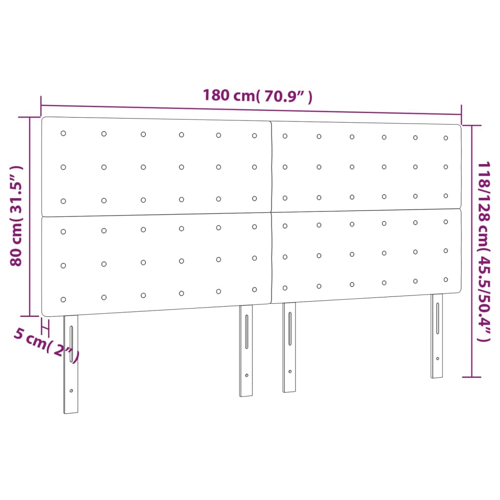 vidaXL Zagłówek do łóżka z LED, różowy, 180x5x118/128 cm, aksamit