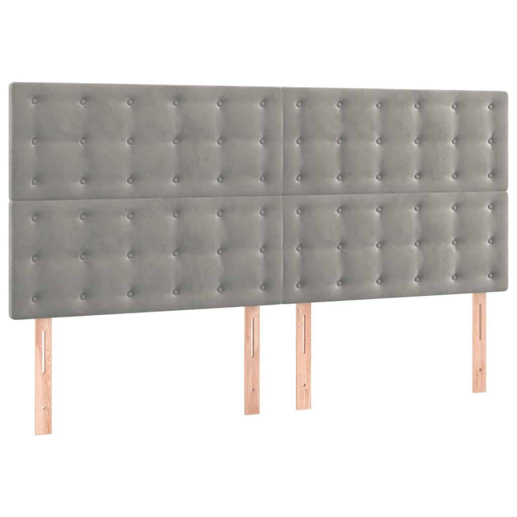 vidaXL Zagłówek do łóżka z LED, jasnoszary, 200x5x118/128 cm, aksamit