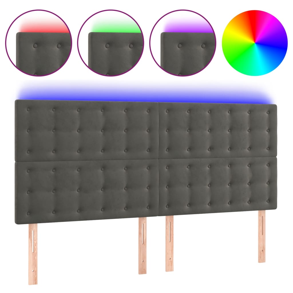 vidaXL Zagłówek do łóżka z LED, ciemnoszary, 200x5x118/128 cm, aksamit
