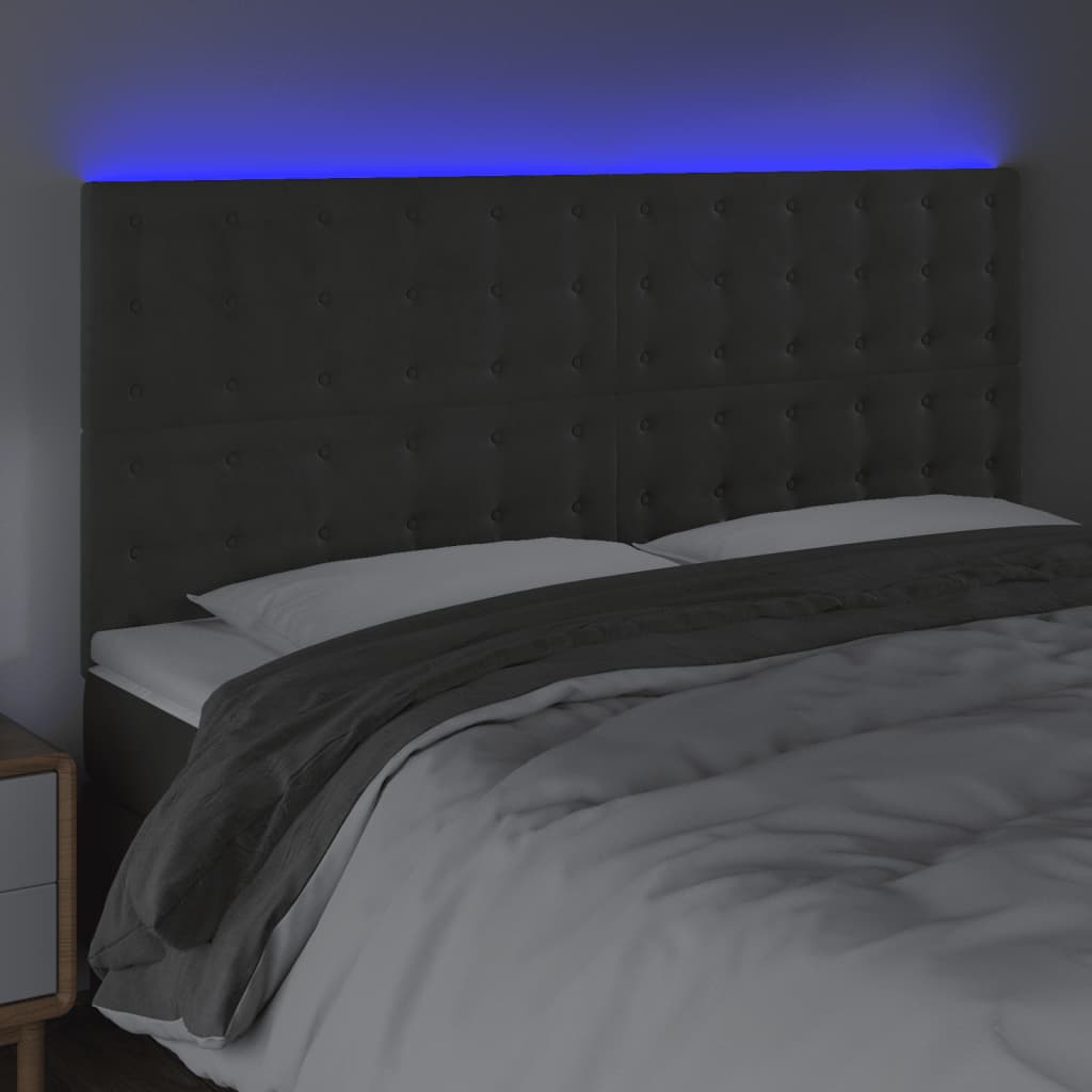 vidaXL Zagłówek do łóżka z LED, ciemnoszary, 200x5x118/128 cm, aksamit