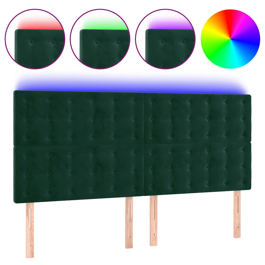 vidaXL Zagłówek do łóżka z LED, ciemnozielony, 200x5x118/128 cm