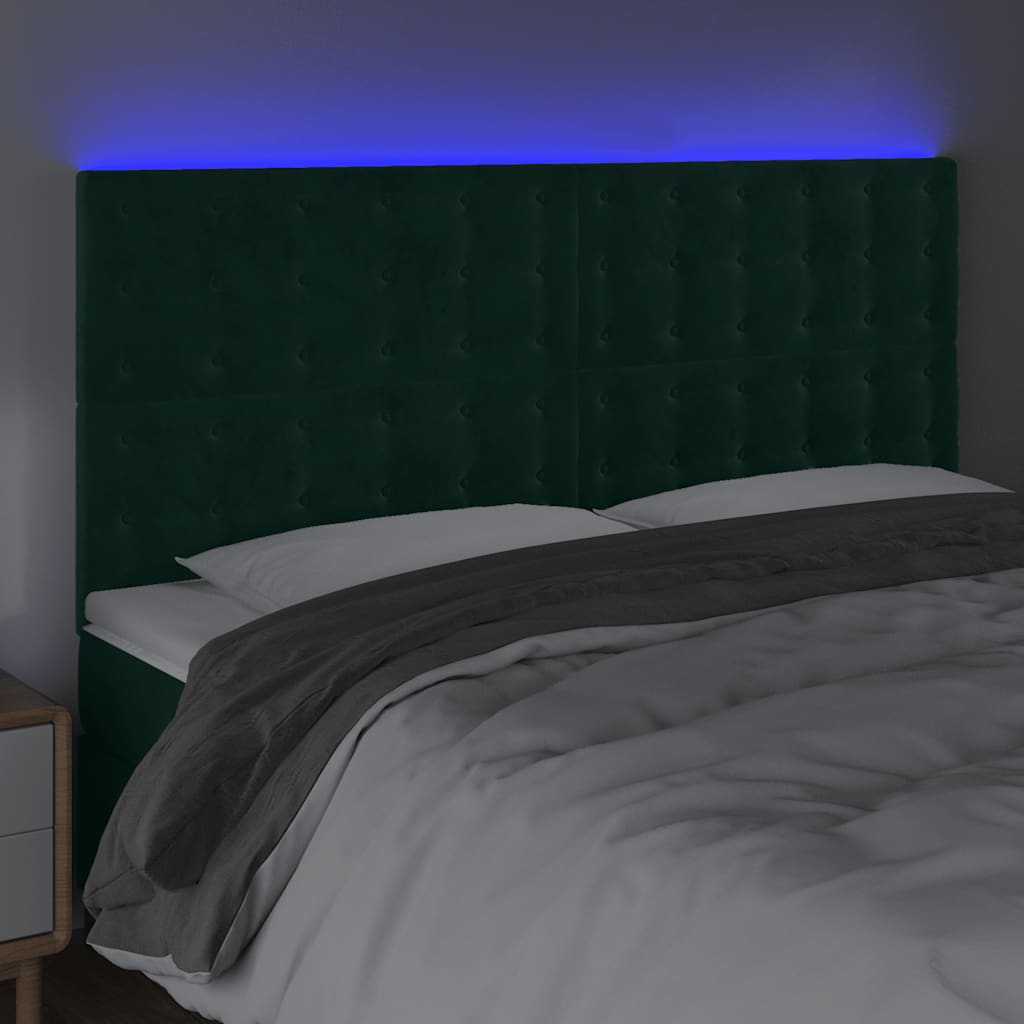 vidaXL Zagłówek do łóżka z LED, ciemnozielony, 200x5x118/128 cm