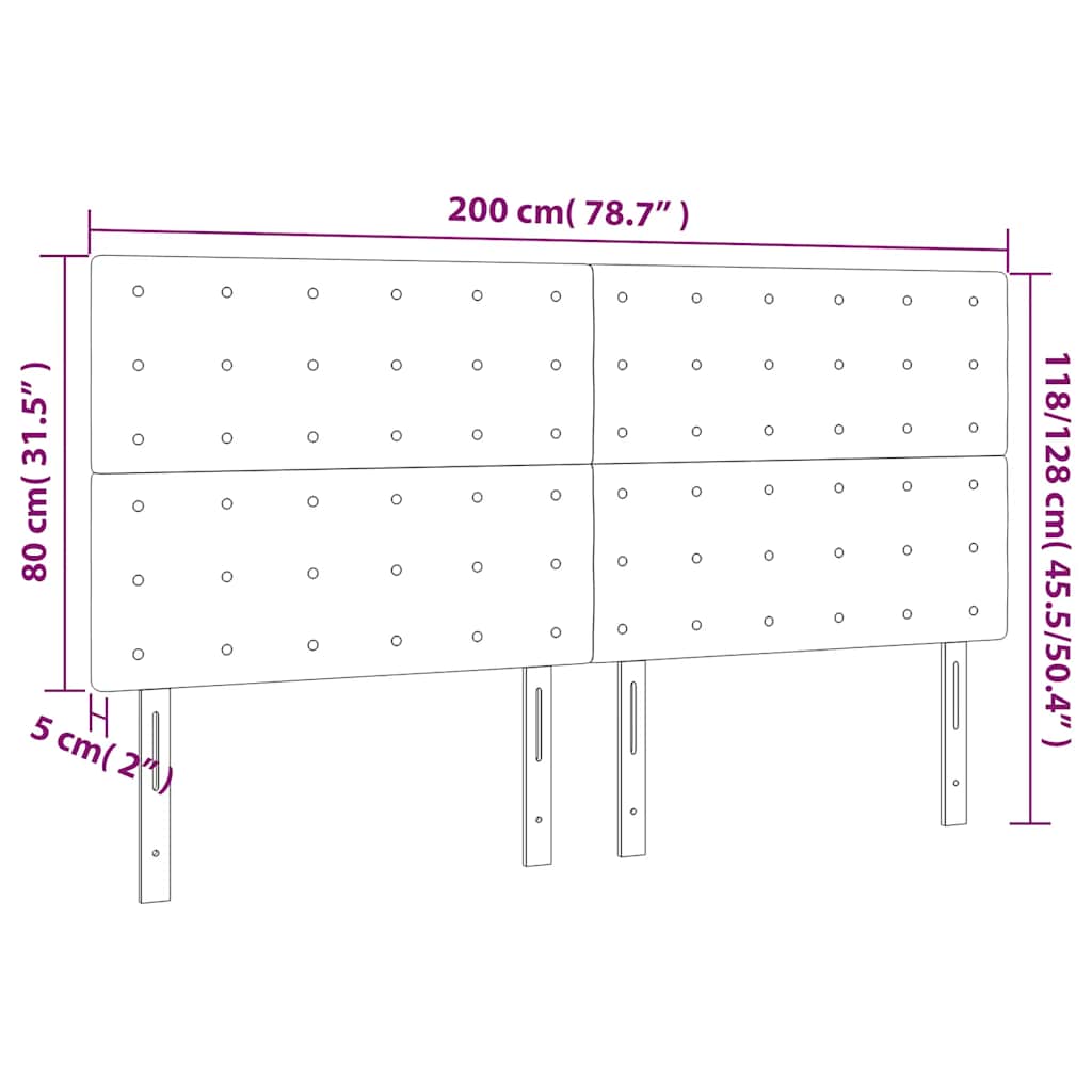 vidaXL Zagłówek do łóżka z LED, ciemnozielony, 200x5x118/128 cm