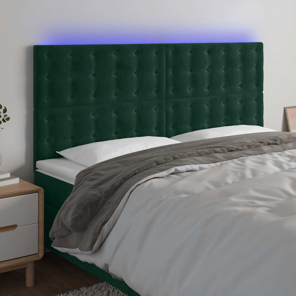 vidaXL Zagłówek do łóżka z LED, ciemnozielony, 200x5x118/128 cm