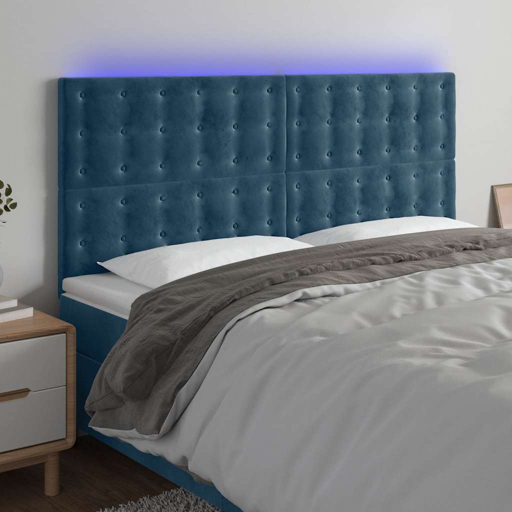 vidaXL Zagłówek do łóżka z LED, ciemnoniebieski, 200x5x118/128 cm
