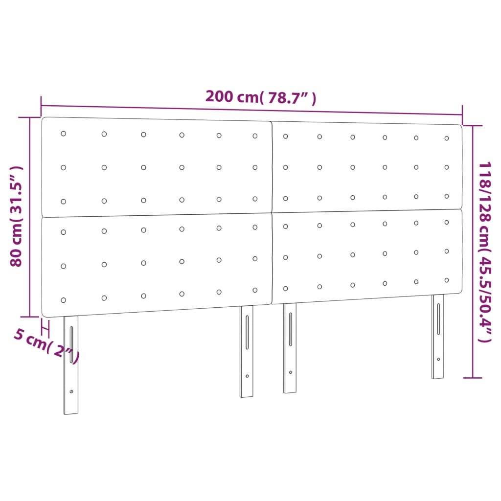 vidaXL Zagłówek do łóżka z LED, różowy, 200x5x118/128 cm, aksamit