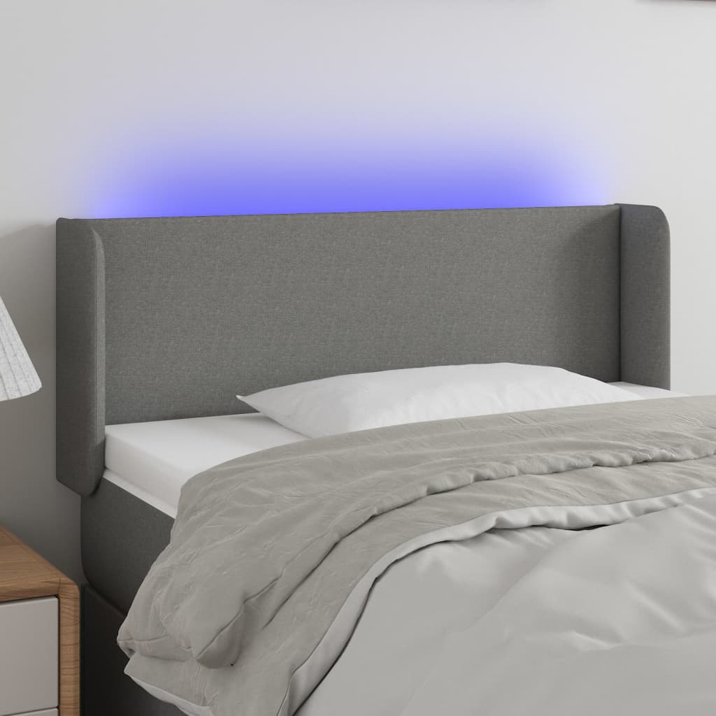 vidaXL Zagłówek do łóżka z LED, ciemnoszary, 93x16x78/88 cm, tkanina