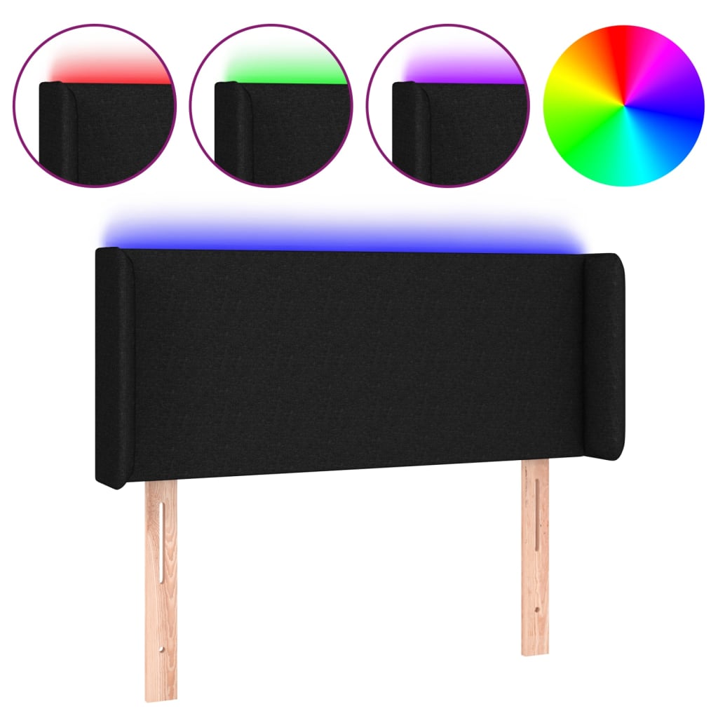 vidaXL Zagłówek do łóżka z LED, czarny, 93x16x78/88 cm, tkanina