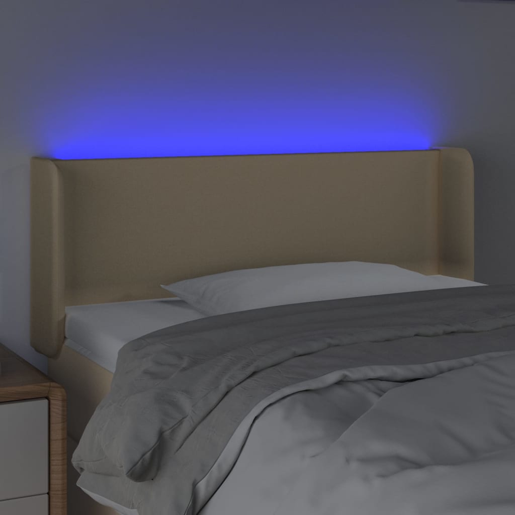 vidaXL Zagłówek do łóżka z LED, kremowy, 93x16x78/88 cm, tkanina