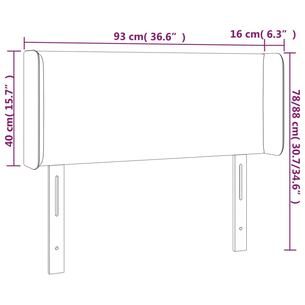 vidaXL Zagłówek do łóżka z LED, kremowy, 93x16x78/88 cm, tkanina