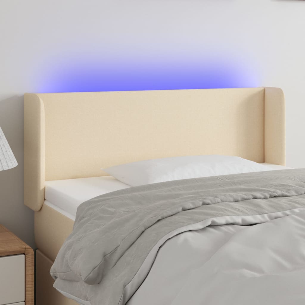 vidaXL Zagłówek do łóżka z LED, kremowy, 93x16x78/88 cm, tkanina