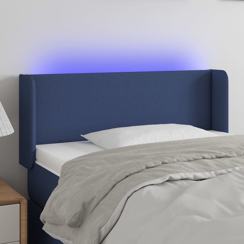 vidaXL Zagłówek do łóżka z LED, niebieski, 93x16x78/88 cm, tkanina