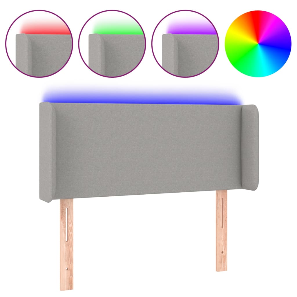 vidaXL Zagłówek do łóżka z LED, jasnoszary, 103x16x78/88 cm, tkanina