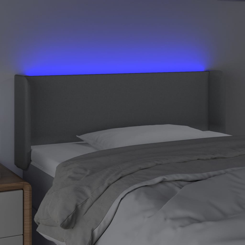 vidaXL Zagłówek do łóżka z LED, jasnoszary, 103x16x78/88 cm, tkanina