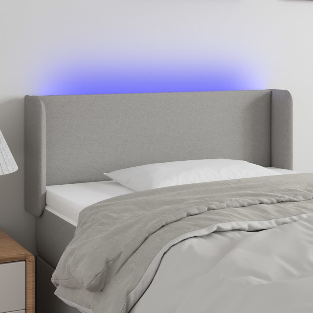 vidaXL Zagłówek do łóżka z LED, jasnoszary, 103x16x78/88 cm, tkanina