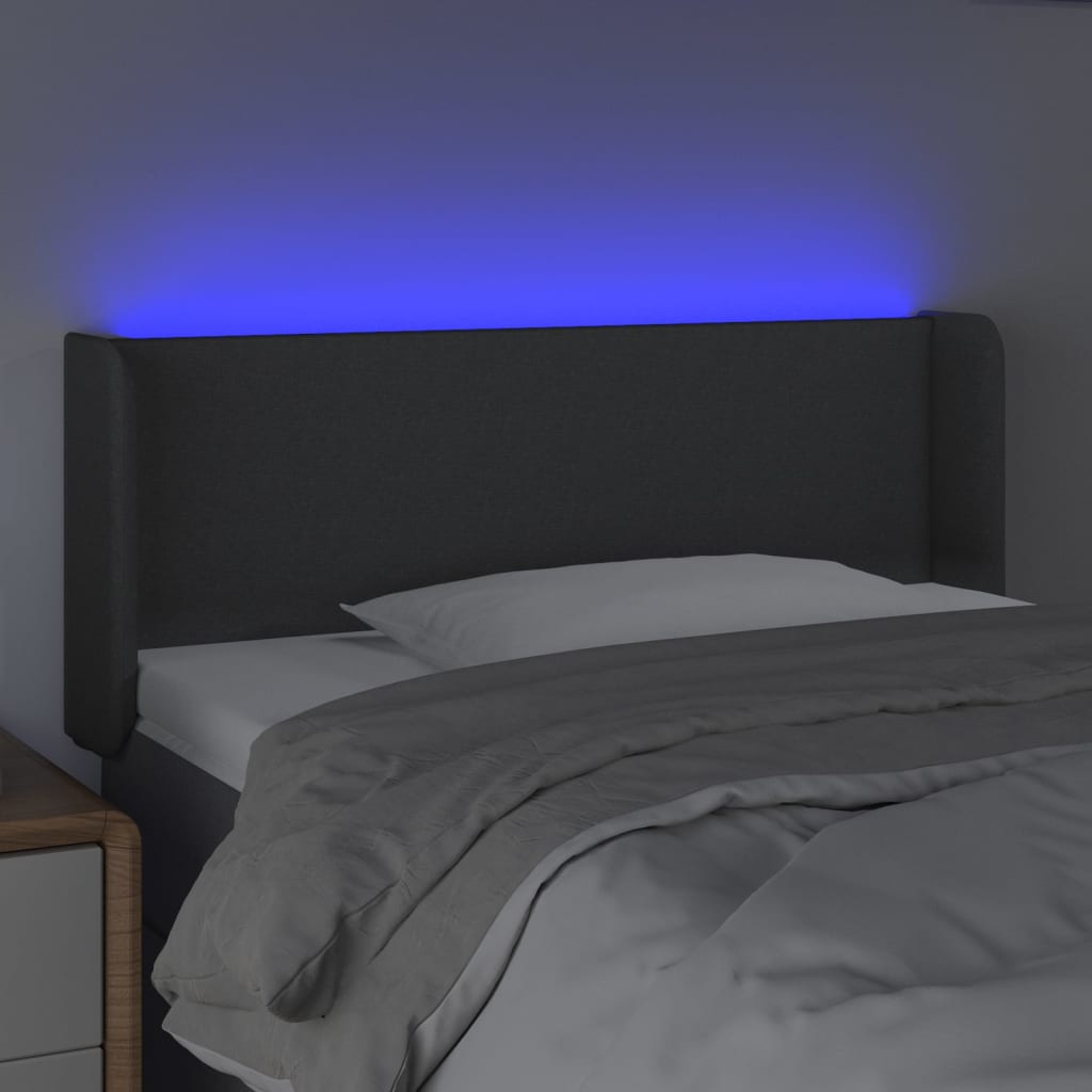 vidaXL Zagłówek do łóżka z LED, ciemnoszary, 103x16x78/88 cm, tkanina