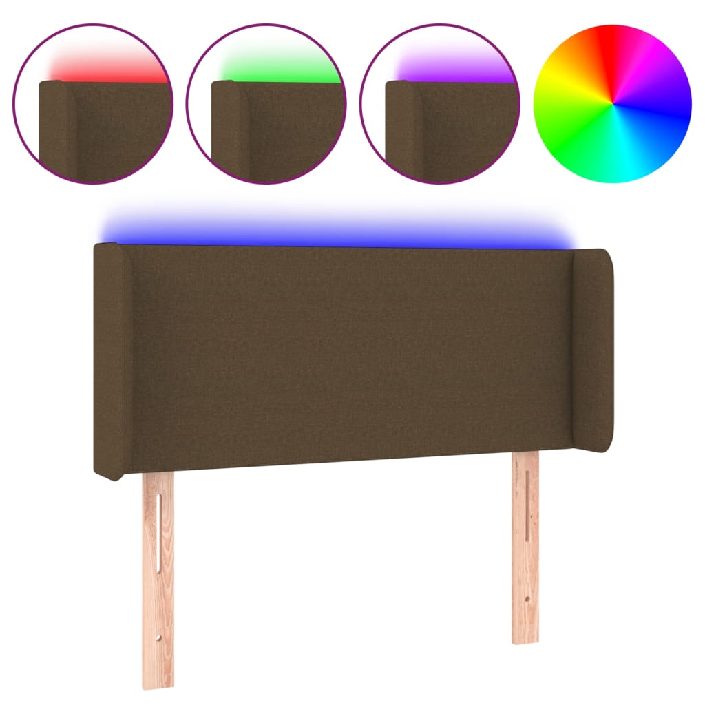 vidaXL Zagłówek do łóżka z LED, ciemnobrązowy, 103x16x78/88cm, tkanina
