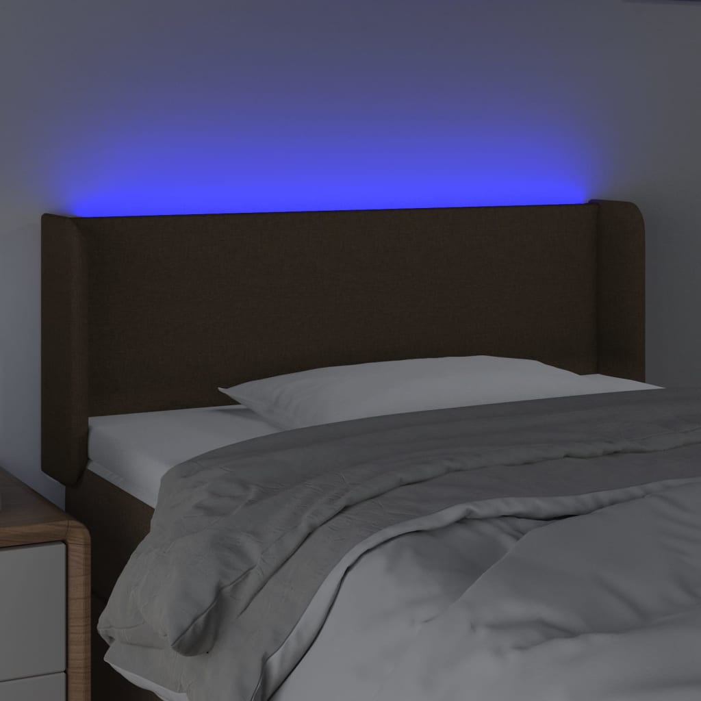 vidaXL Zagłówek do łóżka z LED, ciemnobrązowy, 103x16x78/88cm, tkanina