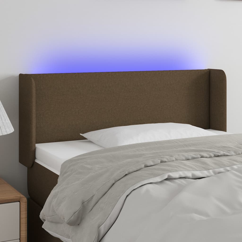 vidaXL Zagłówek do łóżka z LED, ciemnobrązowy, 103x16x78/88cm, tkanina
