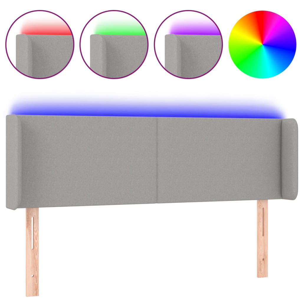 vidaXL Zagłówek do łóżka z LED, jasnoszary, 147x16x78/88 cm, tkanina