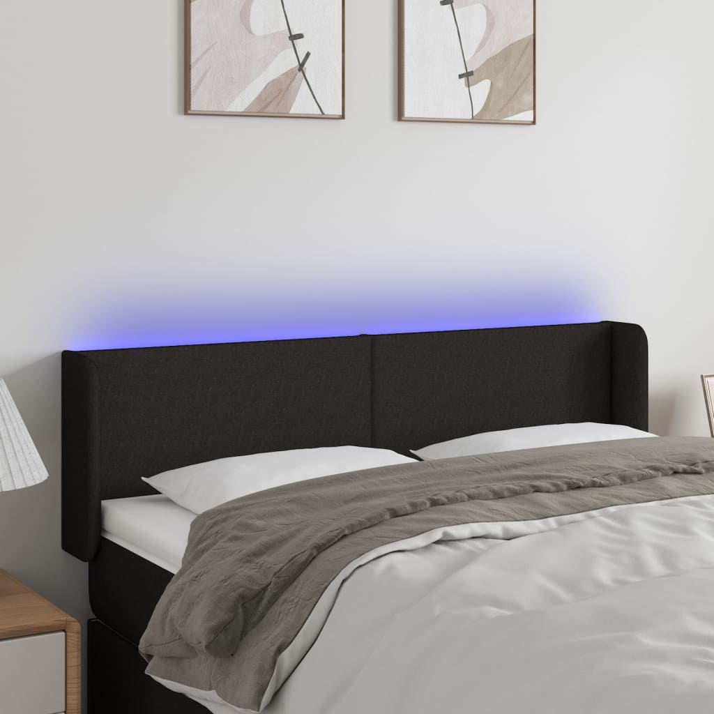 vidaXL Zagłówek do łóżka z LED, czarny, 147x16x78/88 cm, tkanina