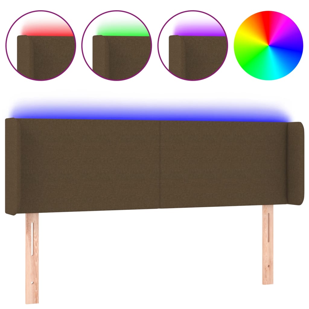 vidaXL Zagłówek do łóżka z LED, ciemnobrązowy, 147x16x78/88cm, tkanina