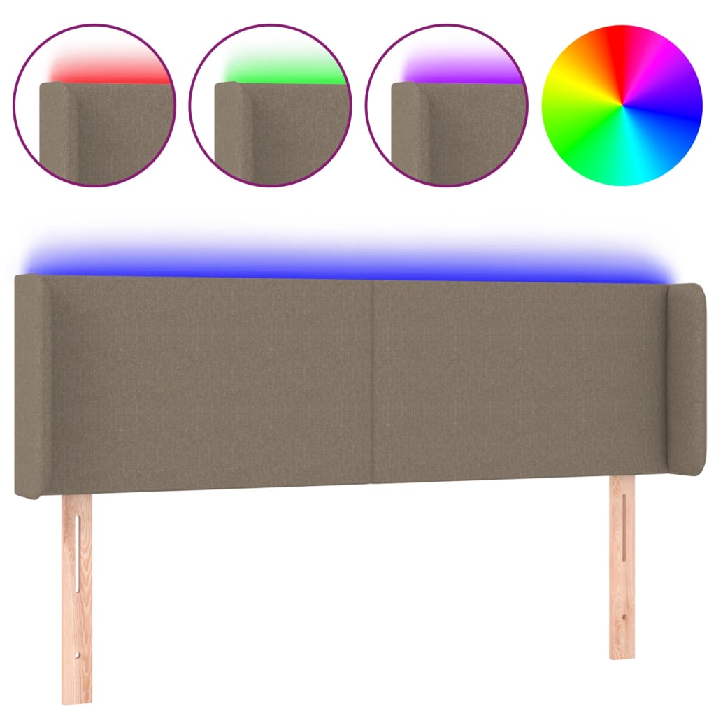 vidaXL Zagłówek do łóżka z LED, taupe, 147x16x78/88 cm, tkanina