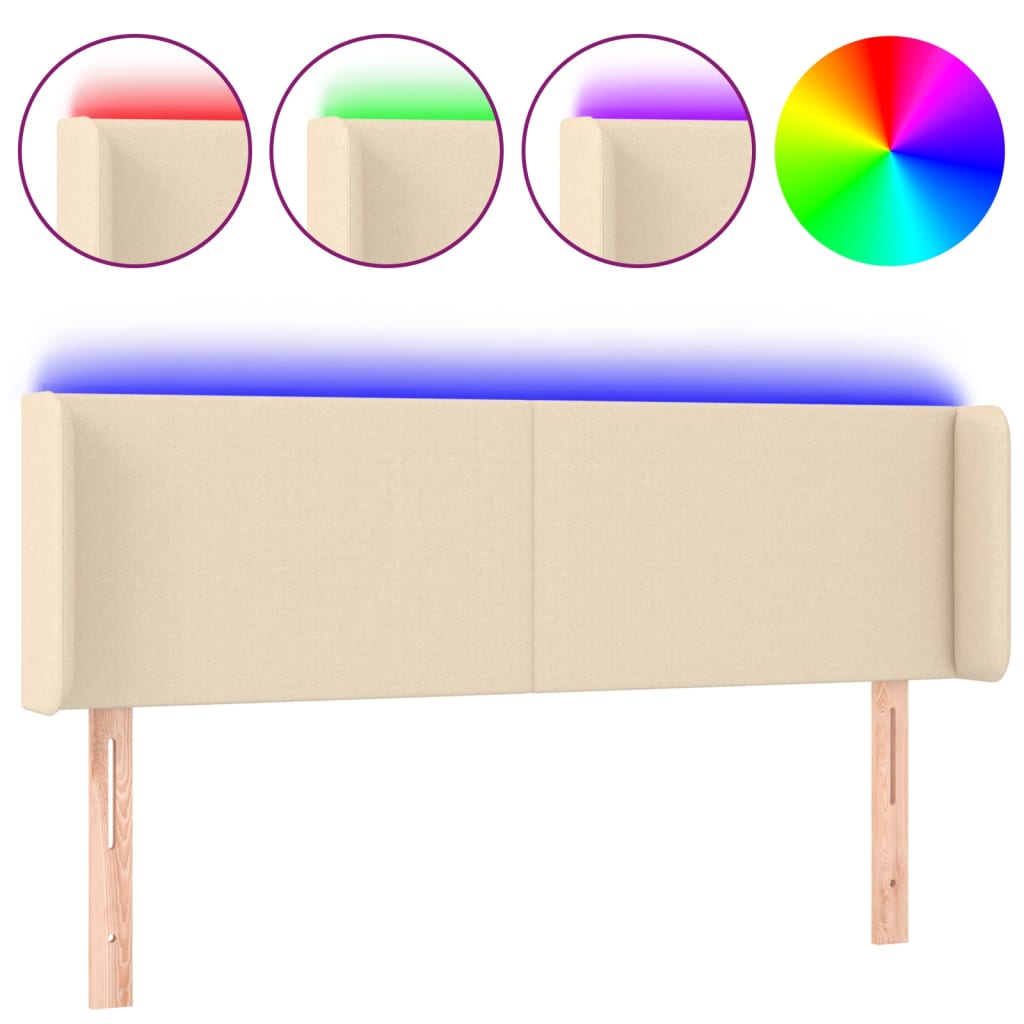 vidaXL Zagłówek do łóżka z LED, kremowy, 147x16x78/88 cm, tkanina