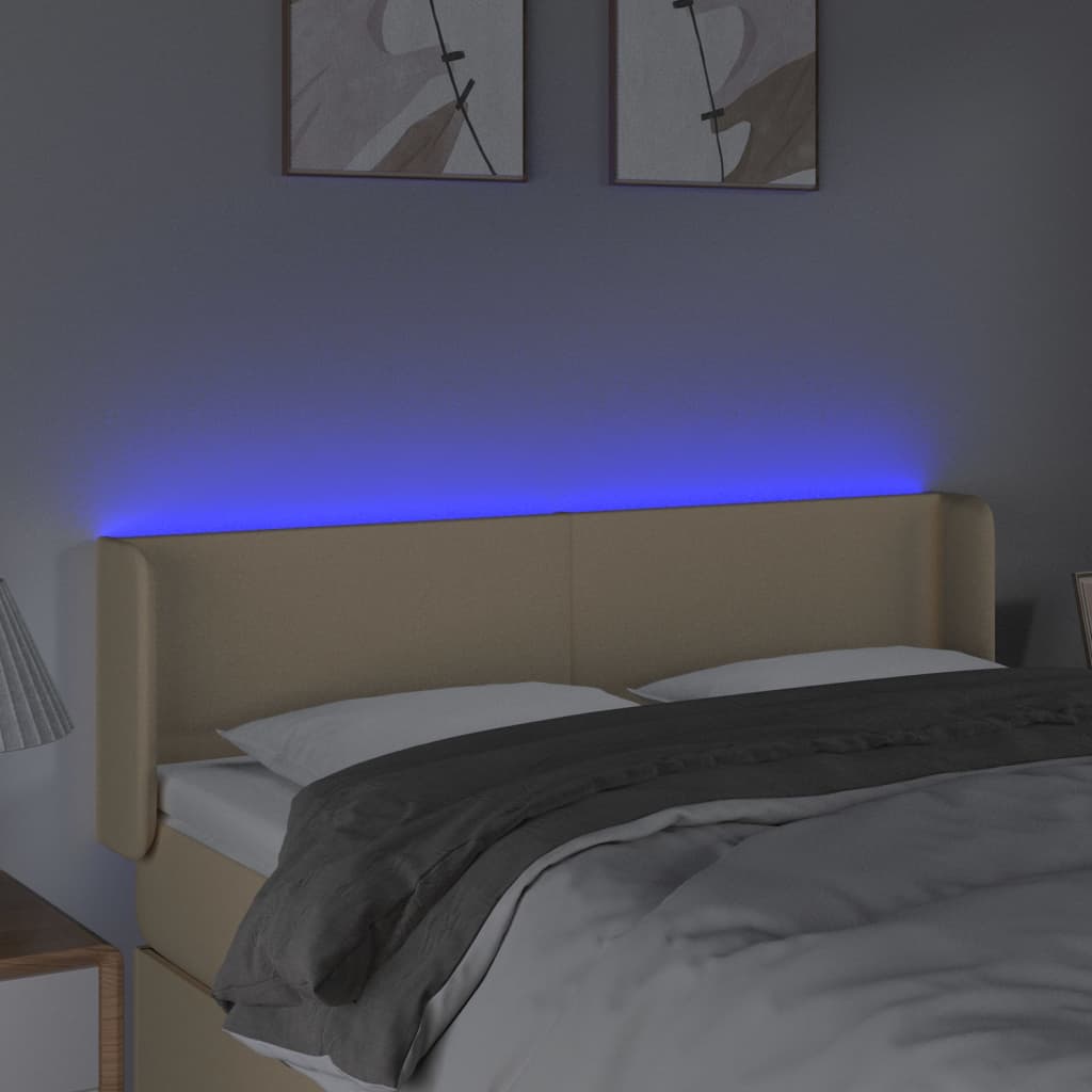 vidaXL Zagłówek do łóżka z LED, kremowy, 147x16x78/88 cm, tkanina