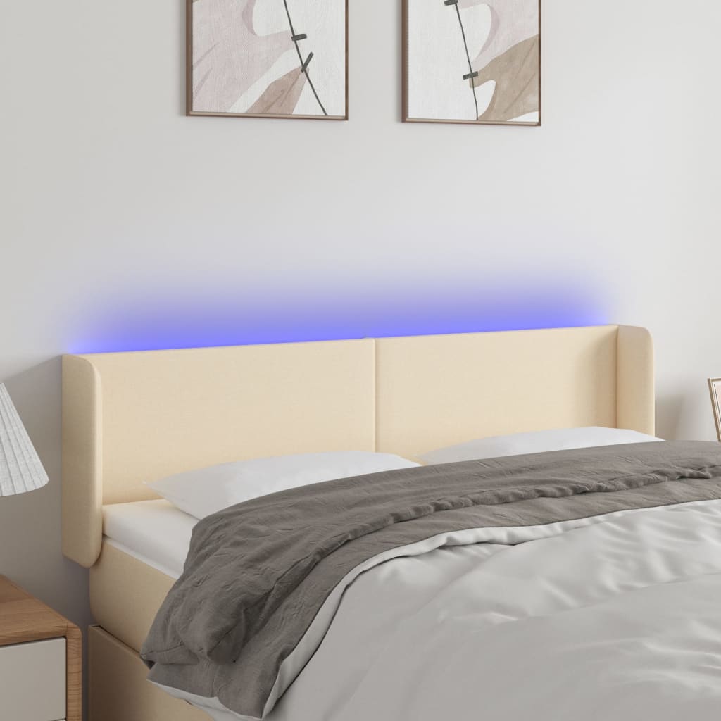 vidaXL Zagłówek do łóżka z LED, kremowy, 147x16x78/88 cm, tkanina