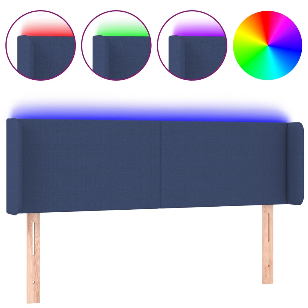 vidaXL Zagłówek do łóżka z LED, niebieski, 147x16x78/88 cm, tkanina