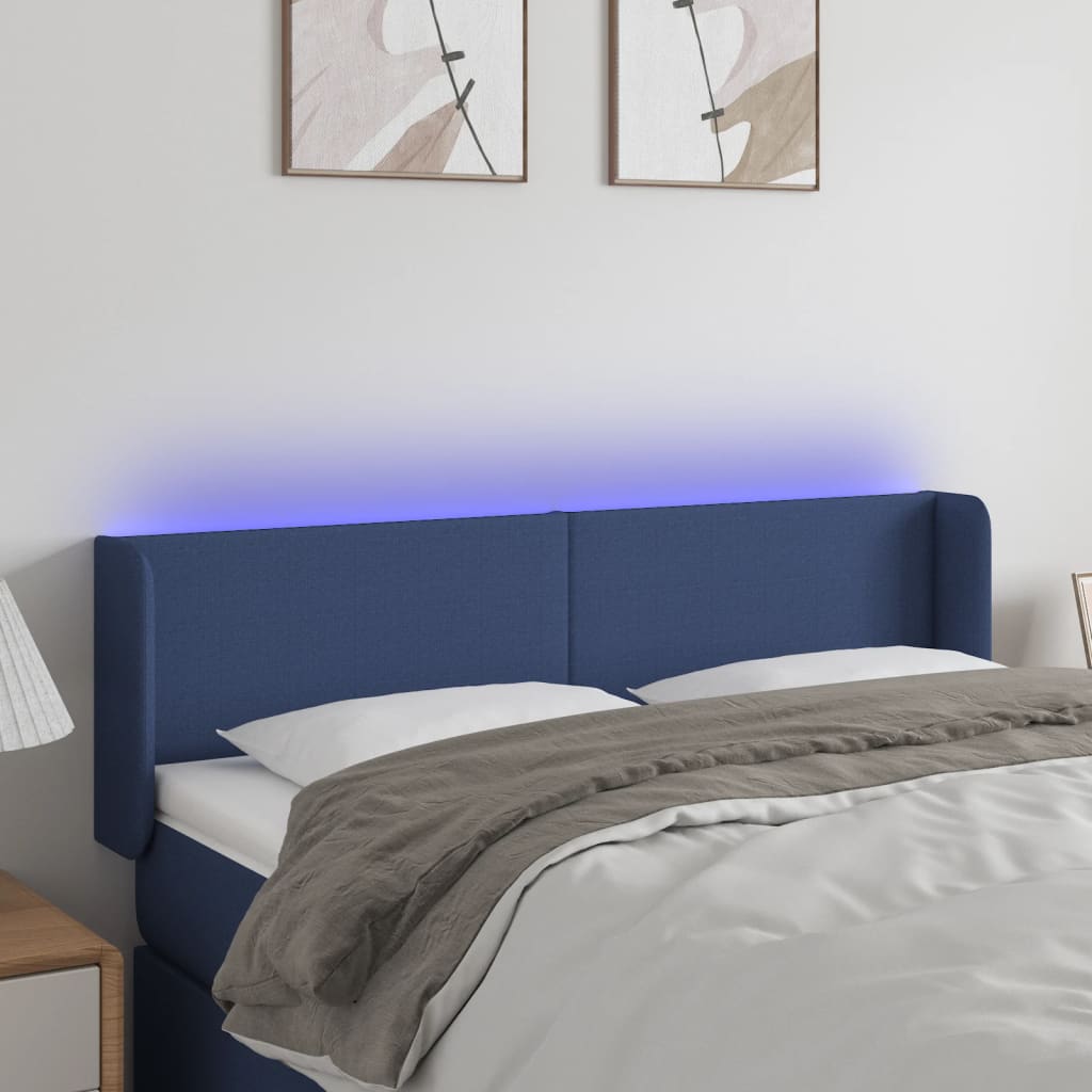 vidaXL Zagłówek do łóżka z LED, niebieski, 147x16x78/88 cm, tkanina