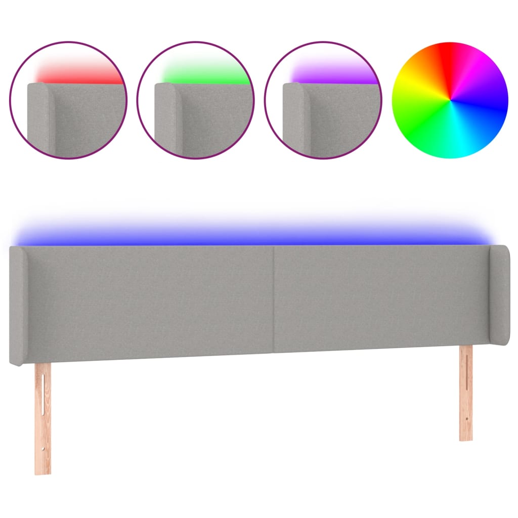 vidaXL Zagłówek do łóżka z LED, jasnoszary, 163x16x78/88 cm, tkanina