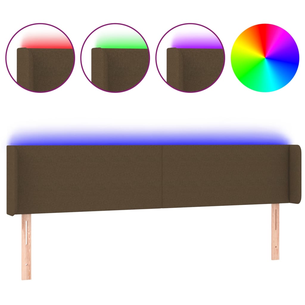 vidaXL Zagłówek do łóżka z LED, ciemnobrązowy, 163x16x78/88cm, tkanina