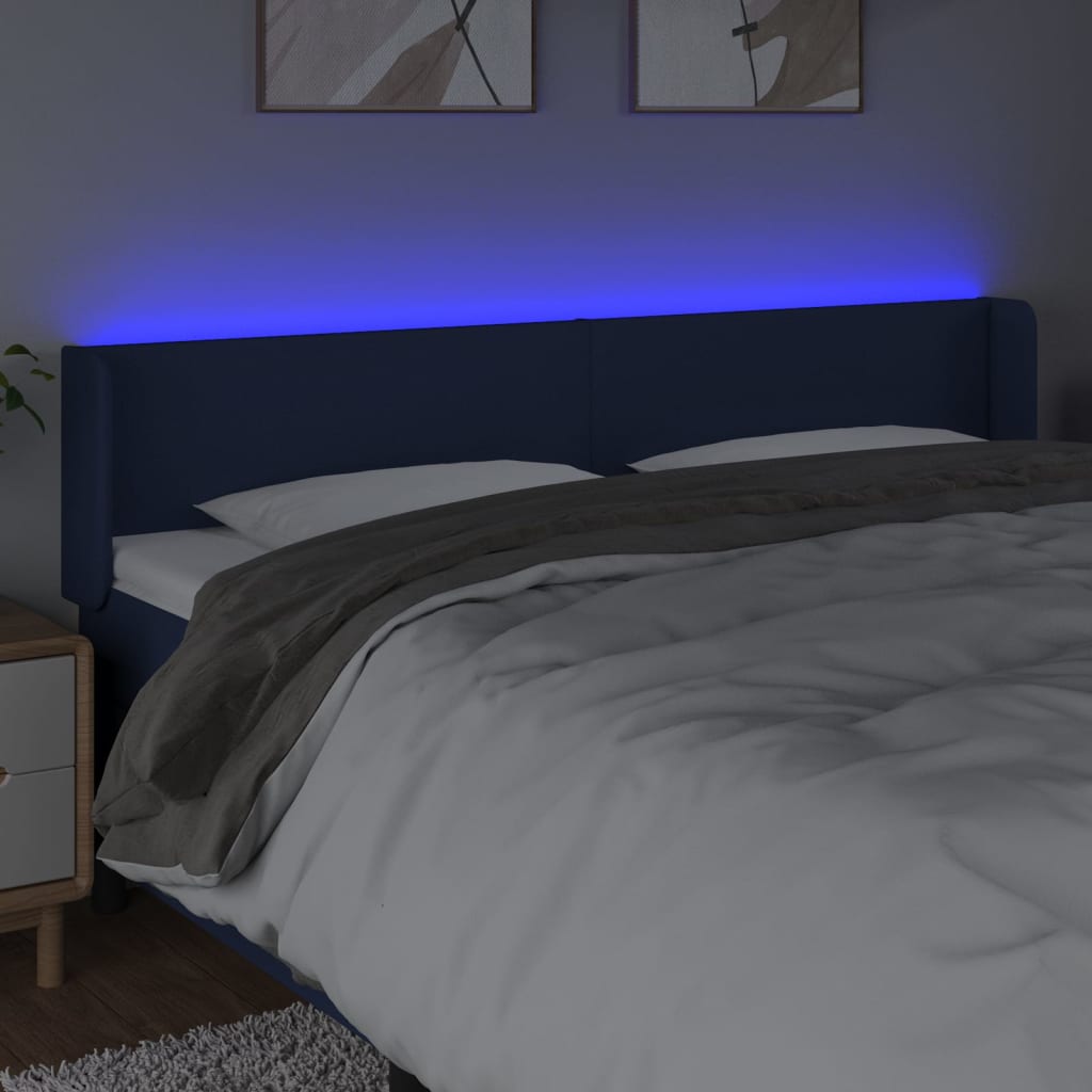 vidaXL Zagłówek do łóżka z LED, niebieski, 163x16x78/88 cm, tkanina