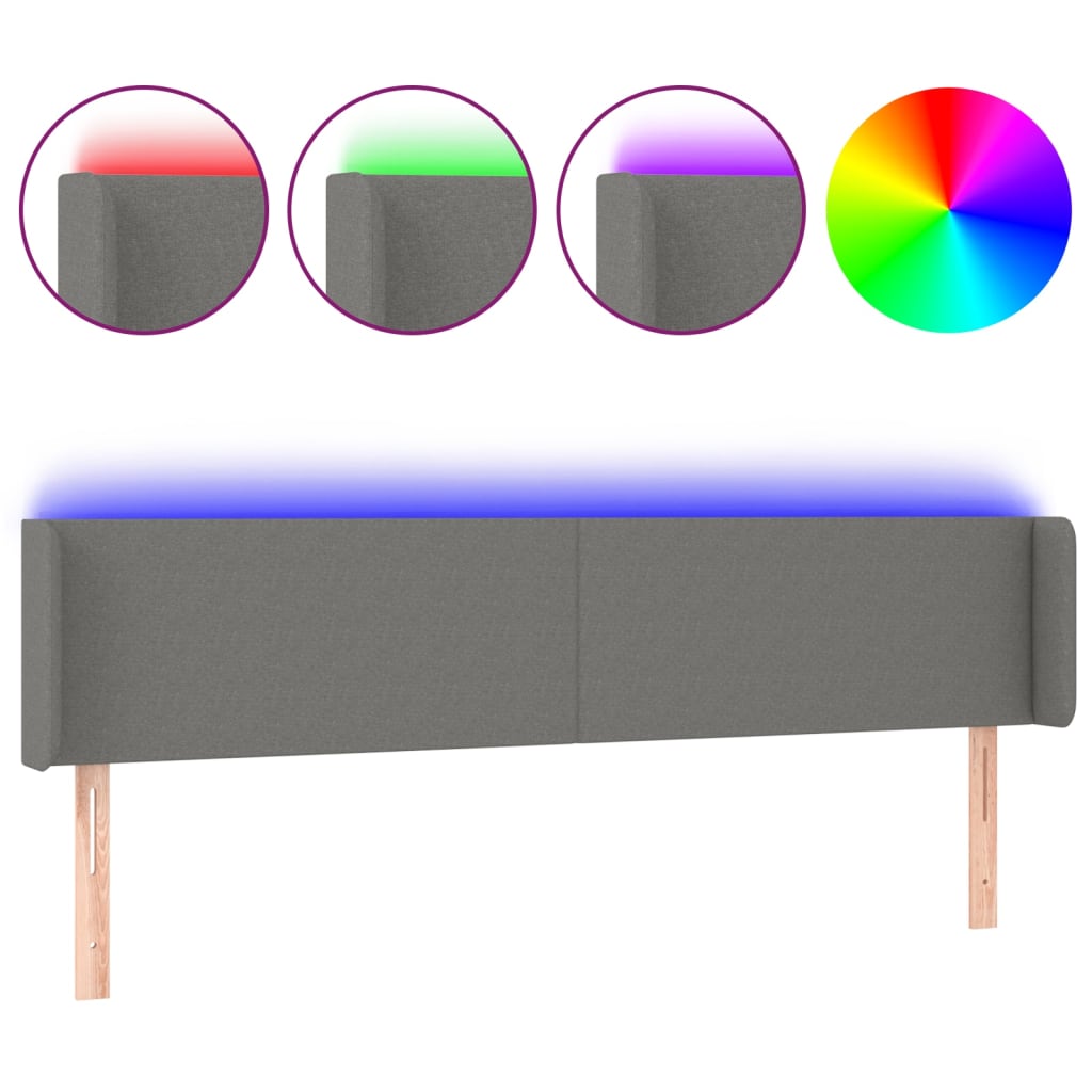 vidaXL Zagłówek do łóżka z LED, ciemnoszary, 183x16x78/88 cm, tkanina