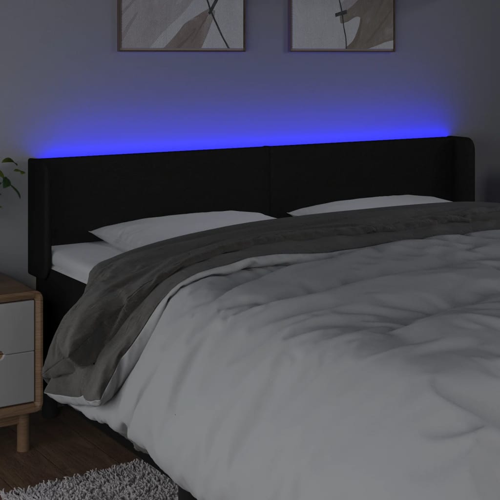 vidaXL Zagłówek do łóżka z LED, czarny, 183x16x78/88 cm, tkanina