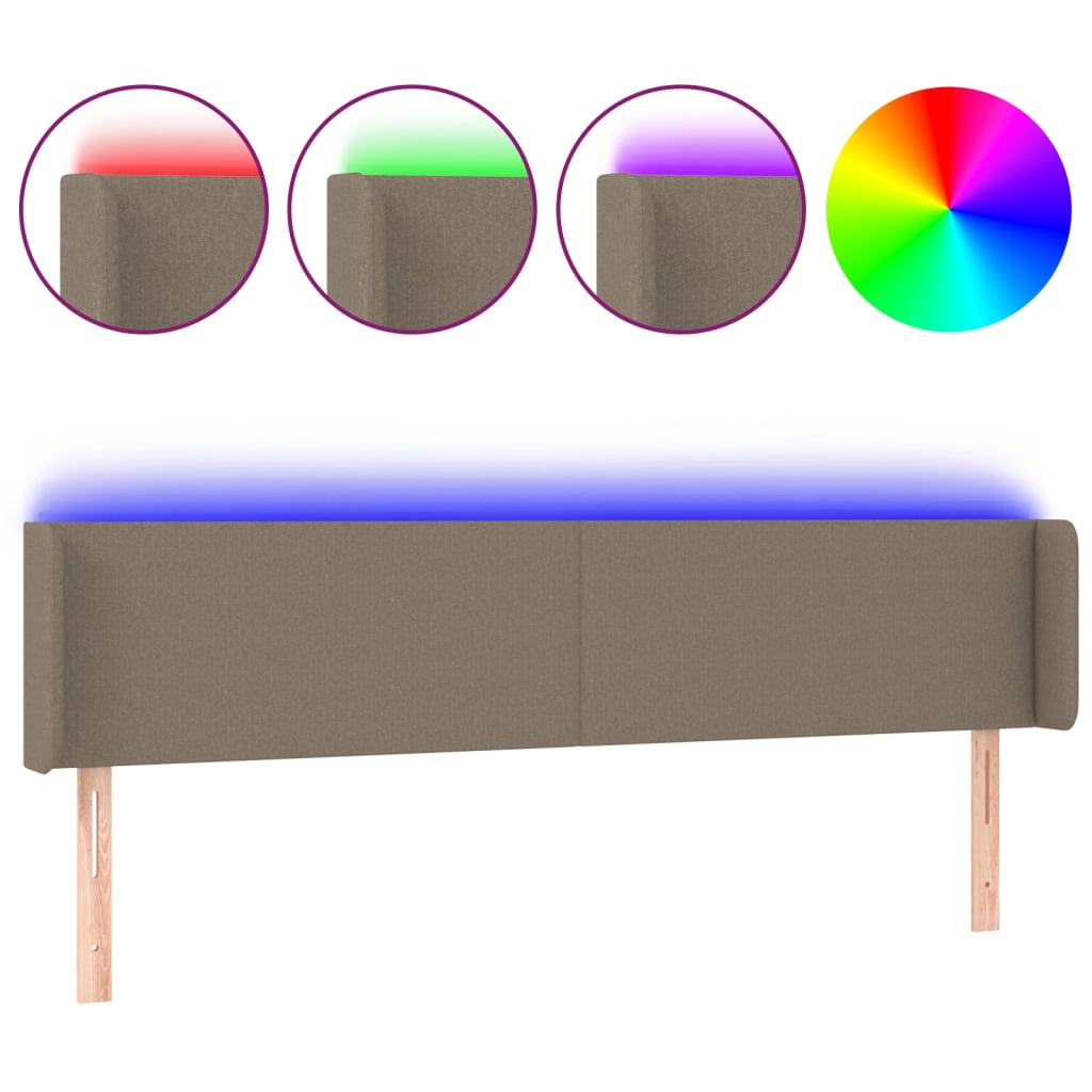 vidaXL Zagłówek do łóżka z LED, taupe, 183x16x78/88 cm, tkanina