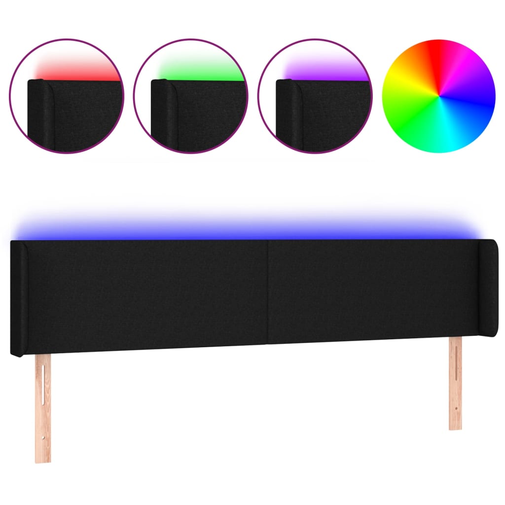 vidaXL Zagłówek do łóżka z LED, czarny, 203x16x78/88 cm, tkanina